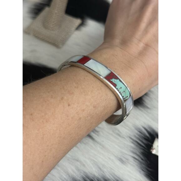 Native Turza Wells Andrew Shows Multistone Sterling Bear Cuff Bracelet Turquoise - Picture 3 of 16